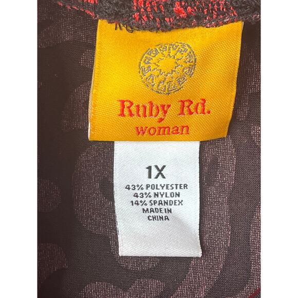 Ruby Rd women's black/red velvet burnout cowl neck top, size 1X, EUC - Picture 2 of 8